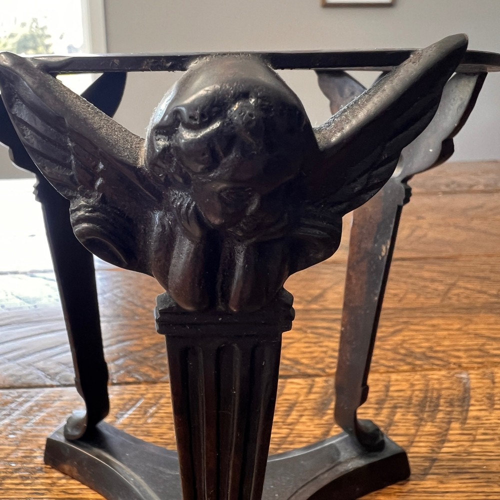 Vintage Cherub Angel Cast Metal Tripod Stand Bowl Holder Paw Feet Bronze Tone - Picture 2 of 9